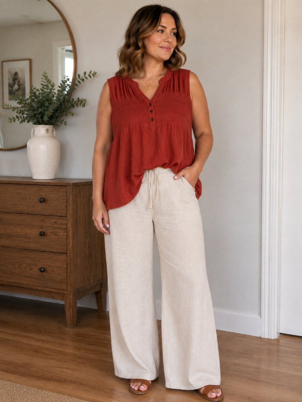 🧡🌿 Ivy Crinkle Texture Blouse | Burnt Orange/Salmon | XXL (Fits XL–XXL) 🌿🧡